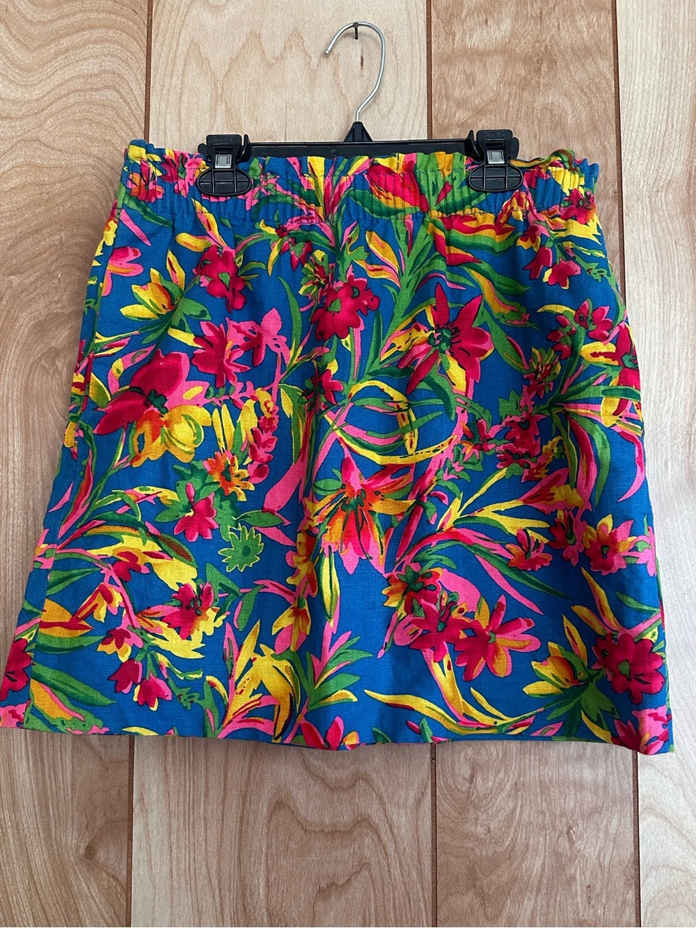 J. Crew Factory Linen Blend Blue Floral Mini Skirt with Pink & Yellow Size 2